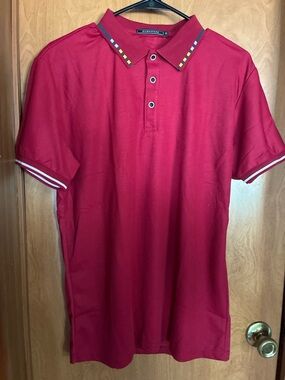 Men's Red Polo Shirt with Contrast Collar